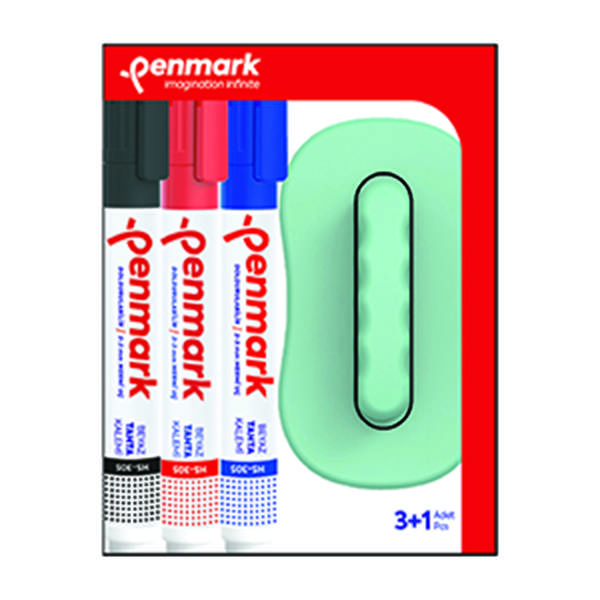 Penmark 3'lü Beyaz Tahta Kalemi + Silgi Set