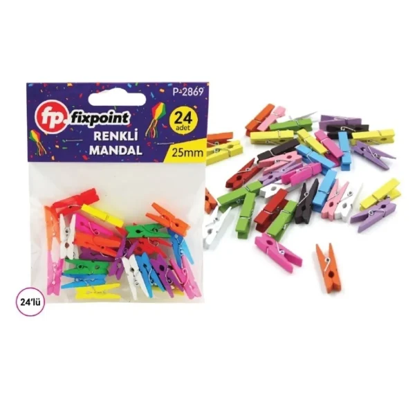 FixPoint Ahşap Mandal Renkli 25mm 24 Adet