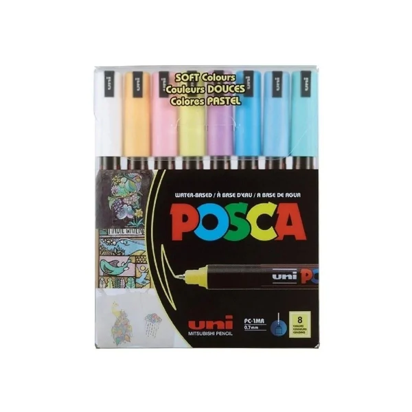 Uni Posca Su Bazlı Marker Seti PC-1MR Ultra Fine 0.7mm 8li Soft Color